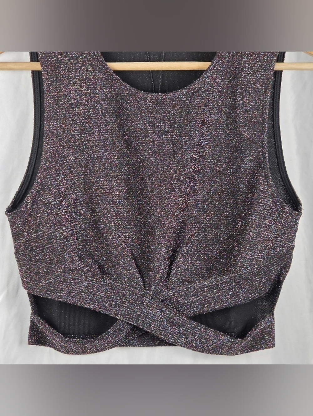 Allegra K Multicolor Metallic Sparkle Sleeveless Crop Top Black Lining Size XS - Picture 9 of 16